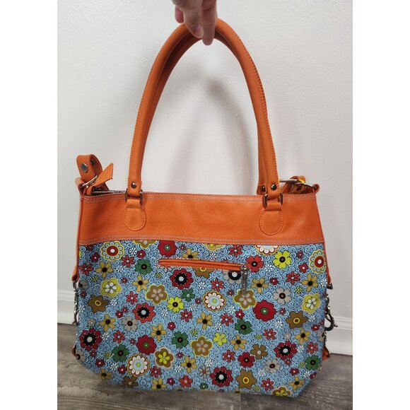 Hadaki Large Floral & Orange Tote/Crossbody Coated Canvas Bag - Picture 2 of 7